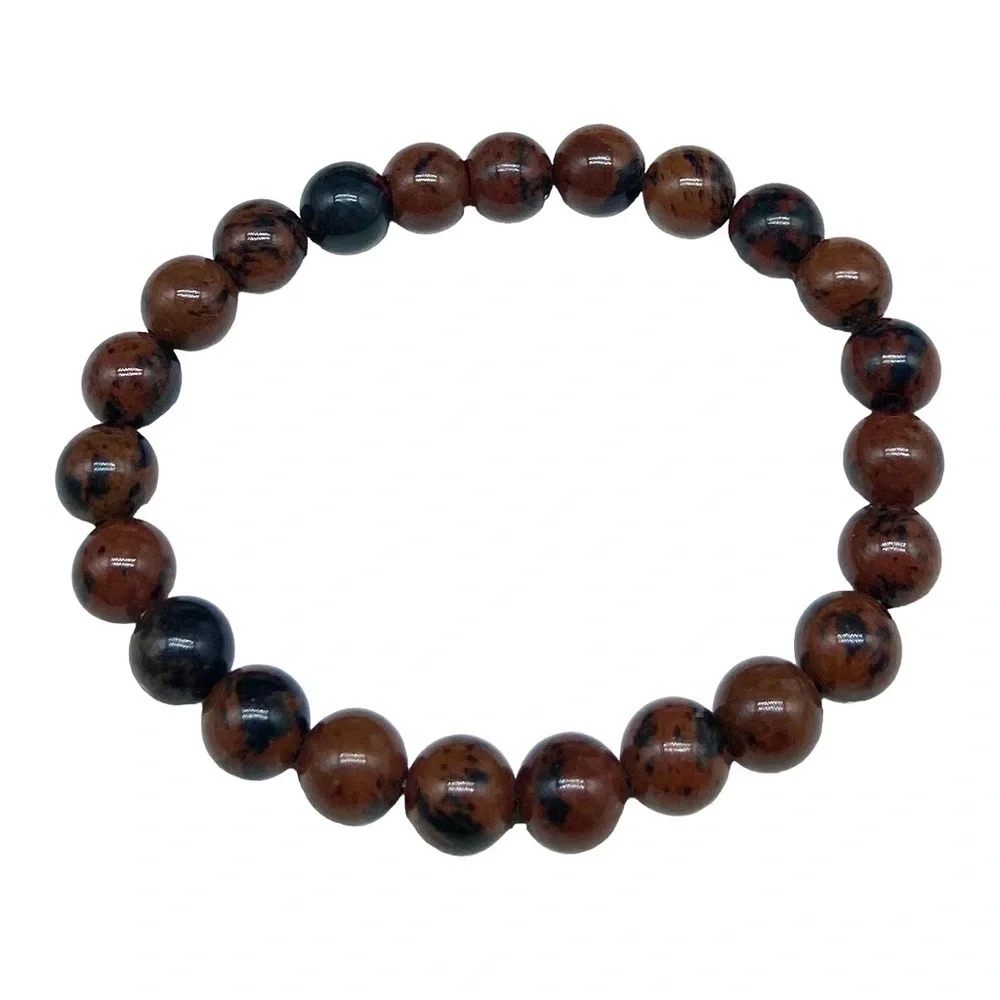 9mm Mahogany Obsidian Beaded Stretch Bracelet Beads Stone Stones Gemstone - Picture 2 of 2